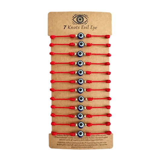 12pcs Evil Eye 7 Knot Lucky Bracelets, Rakhi for Brother and Bhabhi Adjustable Red String Amulet for Women Men with Gold Bead, Protection Jewelry Hand Bracelet