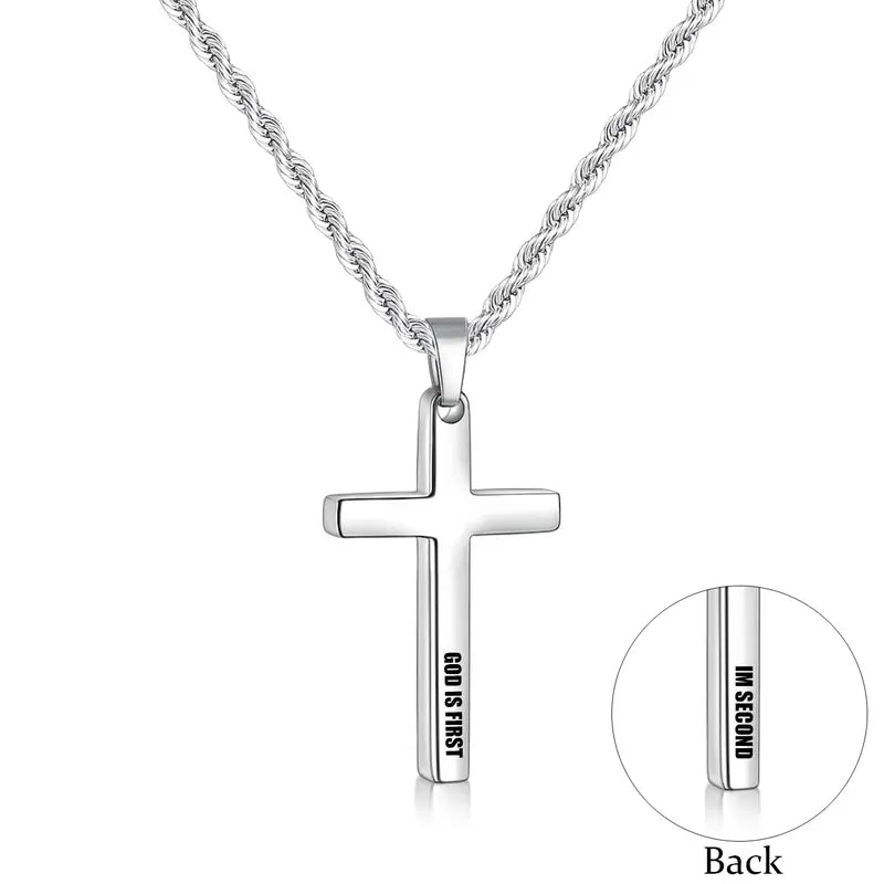 Stainless Steel Unisex Cross Necklace for Men and Women, Mens Chain Necklace with 2.5mm Rope Chain 18-26 Inches Mens Gift
