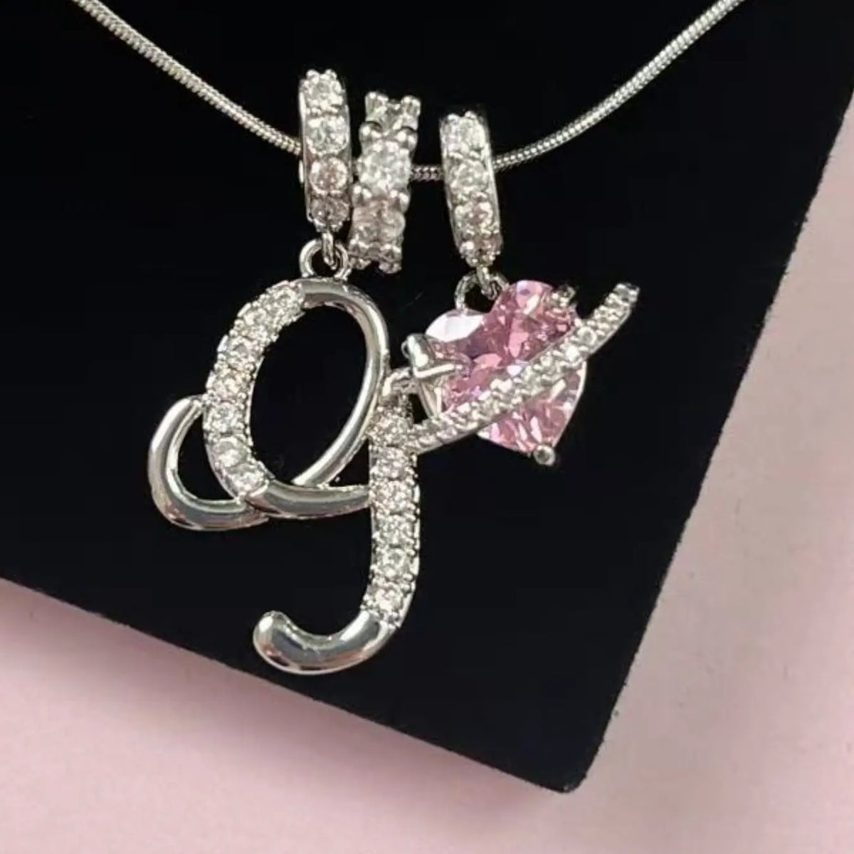 Women's Snake Chain CZ Initial Necklace with Heart Zirconia Pendant, Adjustable Length Letter A-Z Initial Personalized Jewelry Gift for Her