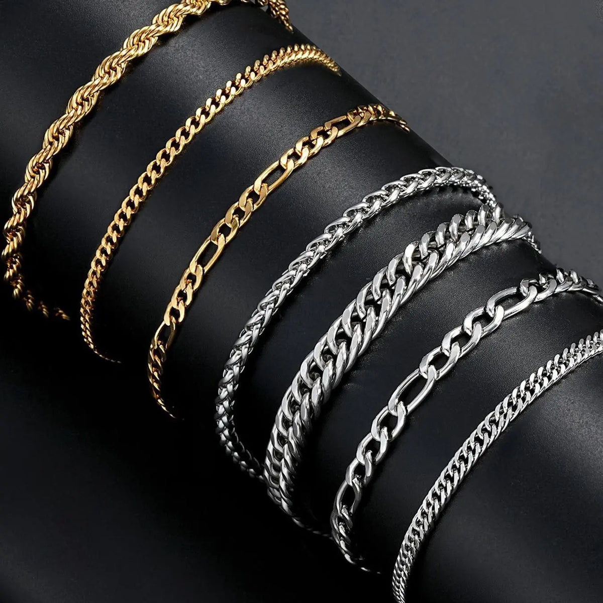 Men's 7-Piece Stainless Steel Link Bracelet Set, Bracelet Jewelry, Fashion Bracelet Bundle, Streetwear Hip-Hop Simple Cuban Chain, Ideal Gift for Boyfriend & Son, Perfect for Daily, Party, Birthday and Father's Day