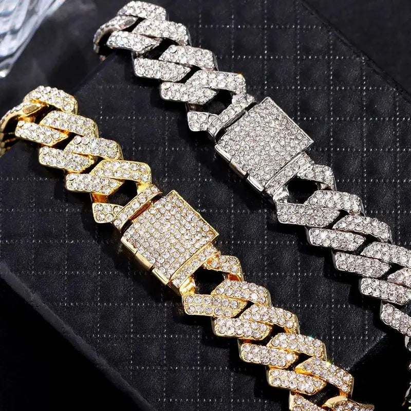 Women's Synthetic Chunky Cuban Chain Link Anklet - Iced Out Rhinestone Gems Anklet, Trendy Jewelry, Luxury Beach Barefoot Costume Accessory, Jewelry for Women