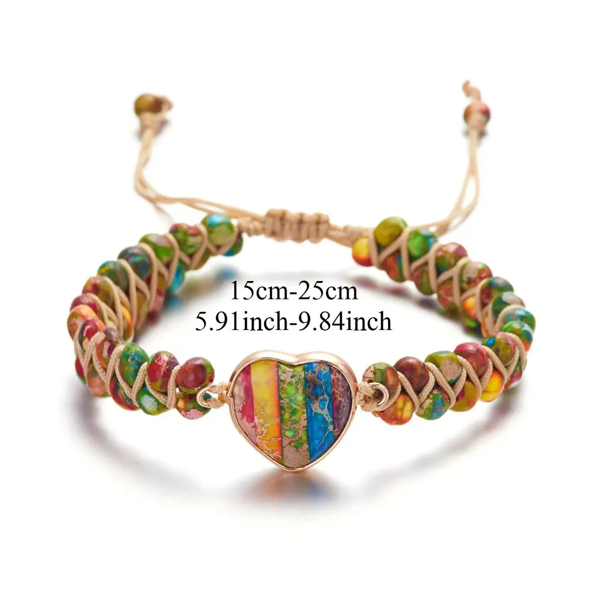 Boho Style Colorful Natural Stone Heart Beaded Bracelets Jewelry, Adjustable Unisex Jewelry, Casual Daily Wear, Couple Gift, Fashion Accessory