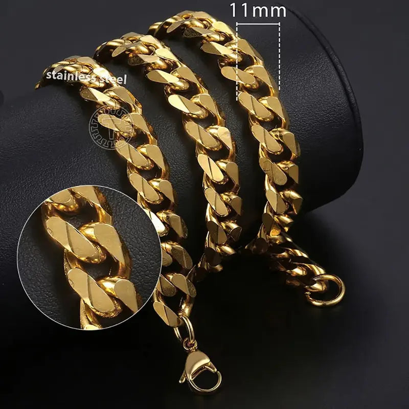 3/5/7/9/11mm Men's Silver Color Necklace Stainless Steel Cuban Link Chain For Mens Womens Basic Chokers 18-30inch Valentine Birthday Gift