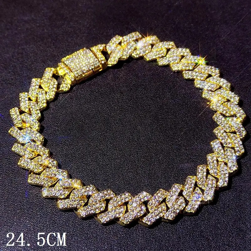 Women's Synthetic Chunky Cuban Chain Link Anklet - Iced Out Rhinestone Gems Anklet, Trendy Jewelry, Luxury Beach Barefoot Costume Accessory, Jewelry for Women