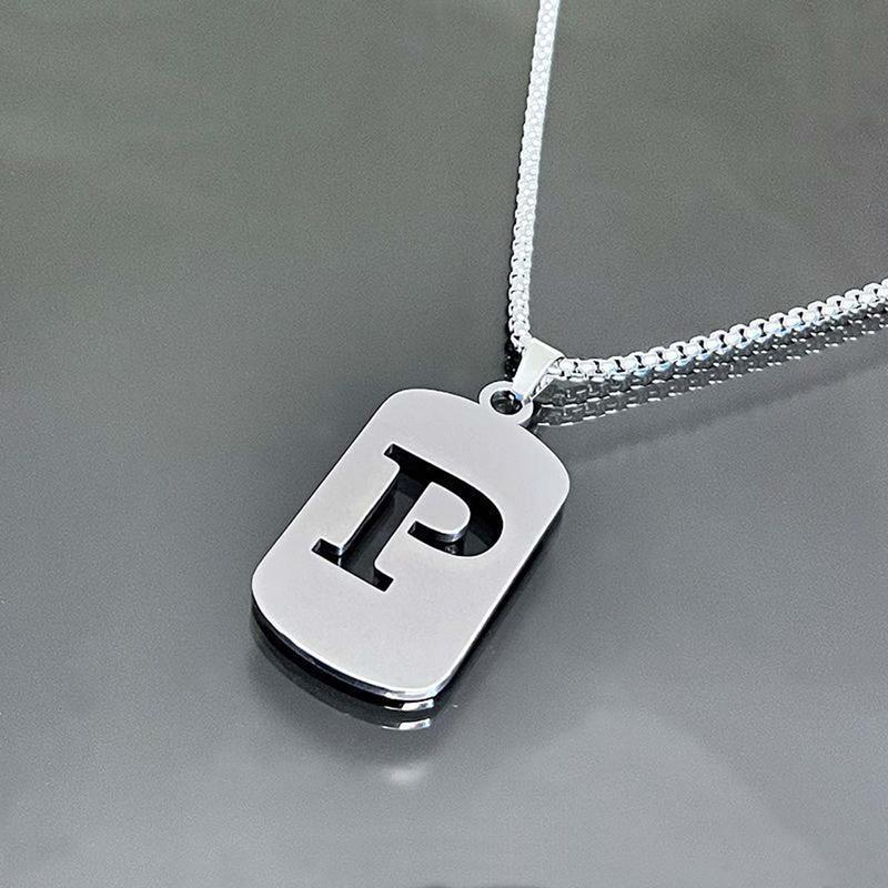 Men's Cool Stainless Steel Customized Initial Fashion Necklace - Hip Hop Geometric A-Z Alphabet Jewelry, Unisex Friendship Accessory, Birthday Gift for Him, Friendship Jewelry