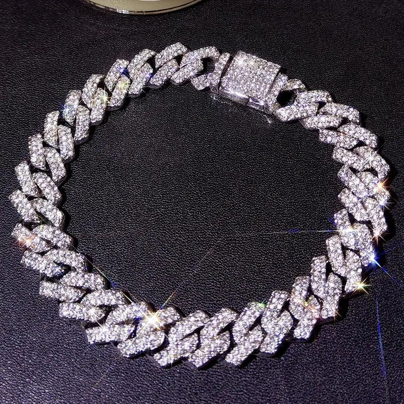 Women's Synthetic Chunky Cuban Chain Link Anklet - Iced Out Rhinestone Gems Anklet, Trendy Jewelry, Luxury Beach Barefoot Costume Accessory, Jewelry for Women