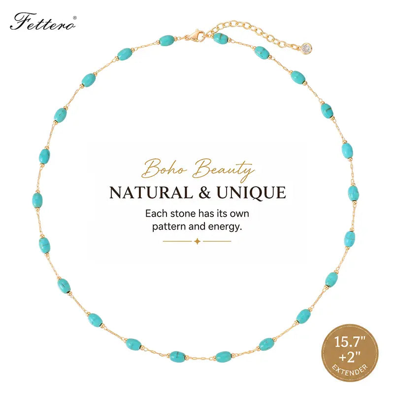 Women's  Handmade Brass (Copper Base) Turquoise Beaded Choker Necklace - Gold-Plated for Luxe Look Boho Southwestern Jewelry, Adjustable Comfort-Fit Female Accessory, Summer Beach Gift for Women