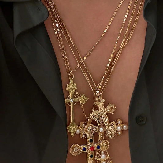 Vintage Punk Cross Pendant Necklace, Cross Chain Design, Fashion Jewelry for Party, Daily Clothing Decor, Trendy All-match & Exquisite Jewelry for Birthday Gift, Punk Style Necklace