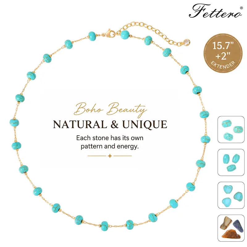 Women's  Handmade Brass (Copper Base) Turquoise Beaded Choker Necklace - Gold-Plated for Luxe Look Boho Southwestern Jewelry, Adjustable Comfort-Fit Female Accessory, Summer Beach Gift for Women