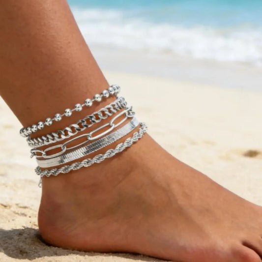 5-piece personalized ankle new alloy decoration combination foot jewelry fashion women's beach ankle accessories Anklets Jewellery