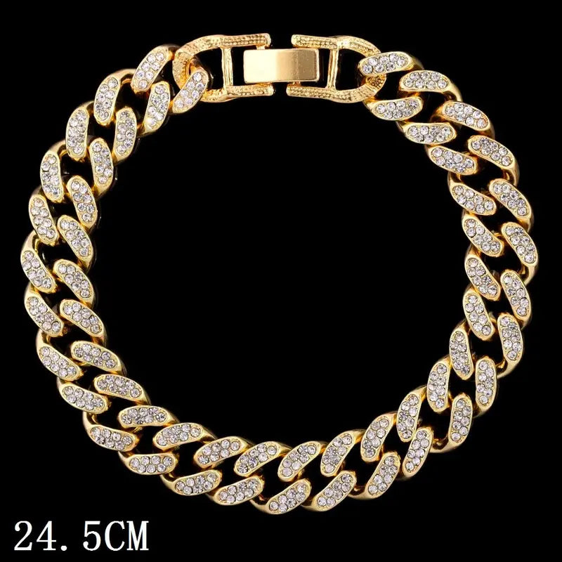 Women's Synthetic Chunky Cuban Chain Link Anklet - Iced Out Rhinestone Gems Anklet, Trendy Jewelry, Luxury Beach Barefoot Costume Accessory, Jewelry for Women