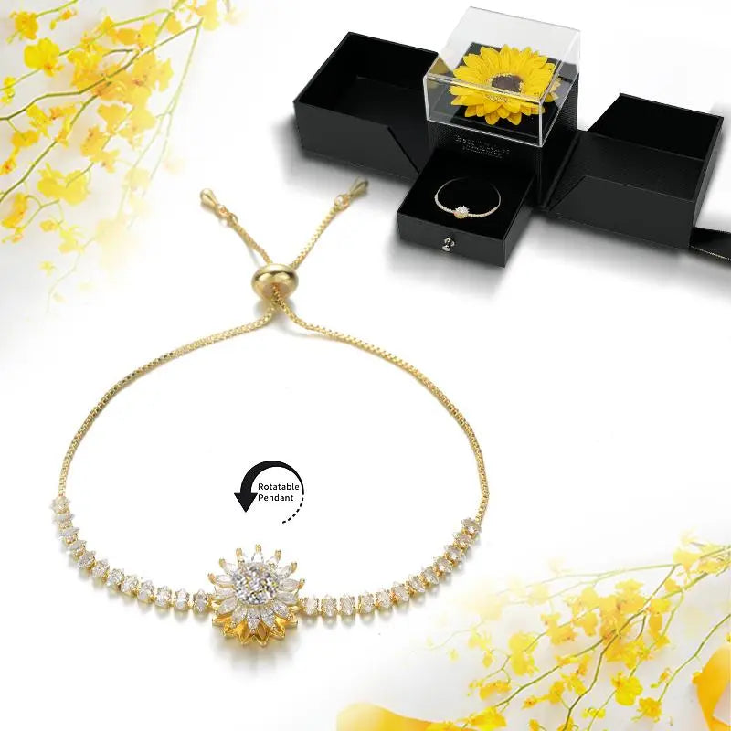 Fashionable Jewelry Rotating Sunflower Pendant Necklace Set, Flower Necklaces with Exquisite Chain & Gift Box, Thoughtful Present for Women for Birthday Mother's Day Daily Wear