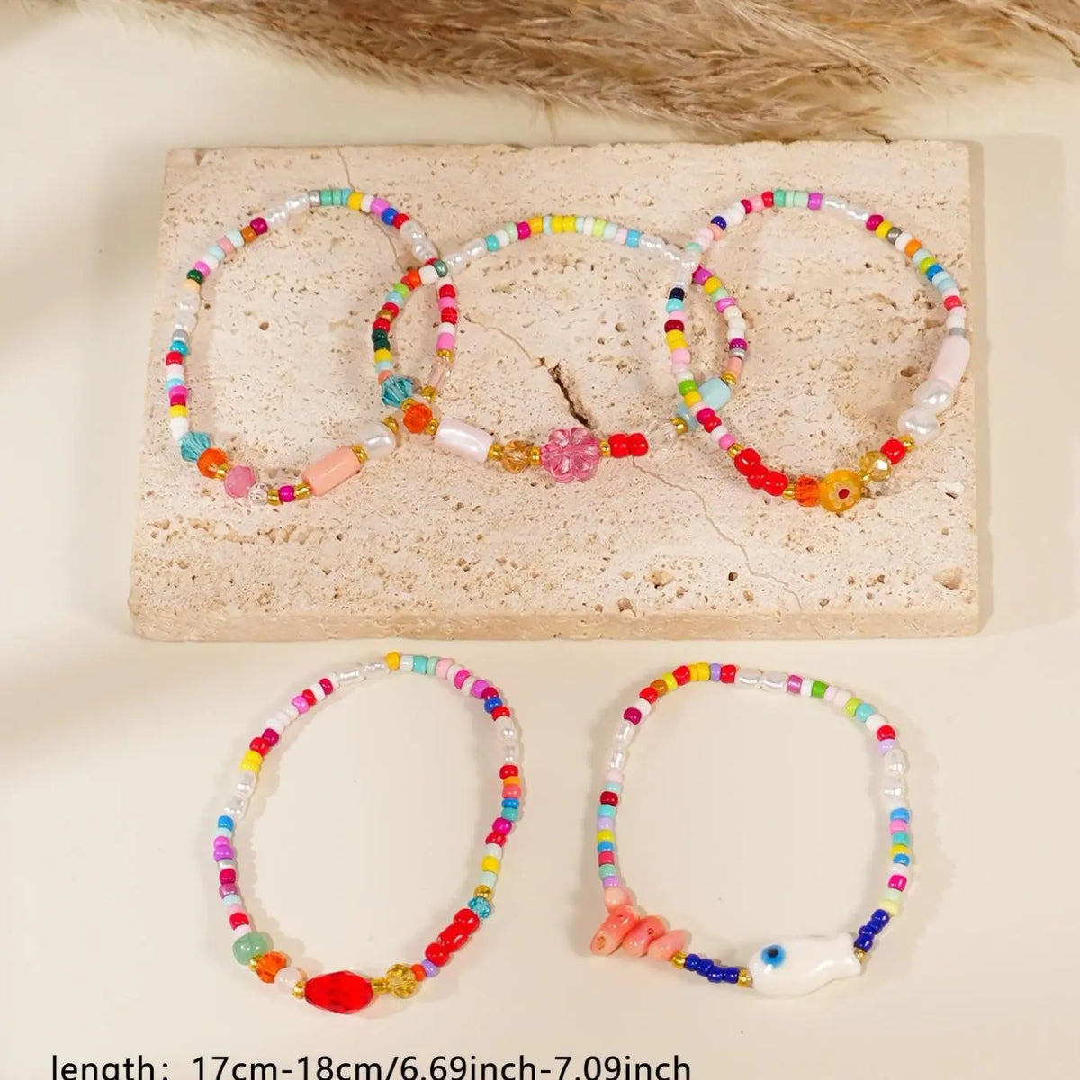 Women Ceramic Fish Bracelet Set, 5-Piece Layered Bracelet Set Design for Beach Vacation Party Stackable Accessories, Stackable Bracelets, Fish Motif Bracelets, Summer Dainty Jewelry, Boho Style Bracelet, Bracelet Combination Set