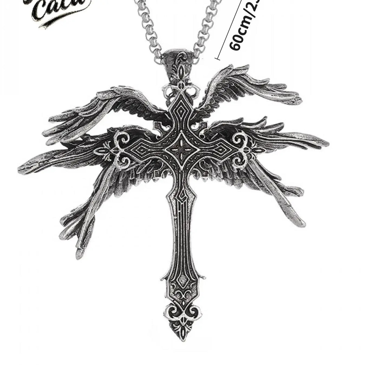 Silver Winged Cross Pendant Necklace, Detailed Pendant Vintage Style Jewelry with Intricate Engraved & Wing Detail, for Men & Women, Daily & Streetwear Occasions, Cross Motifs Necklaces