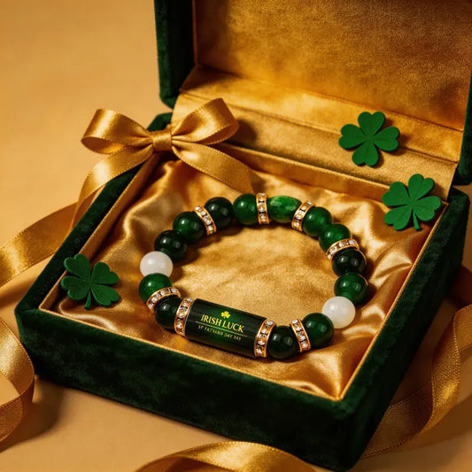 Irish Luck St. Patrick's Day Bracelet | Green Agate Lucky Clover Beaded Bracelet with Rhinestones | Luck Bracelet - Attract Wealth, Abundance and Perfect Good Luck Gift for 2026!