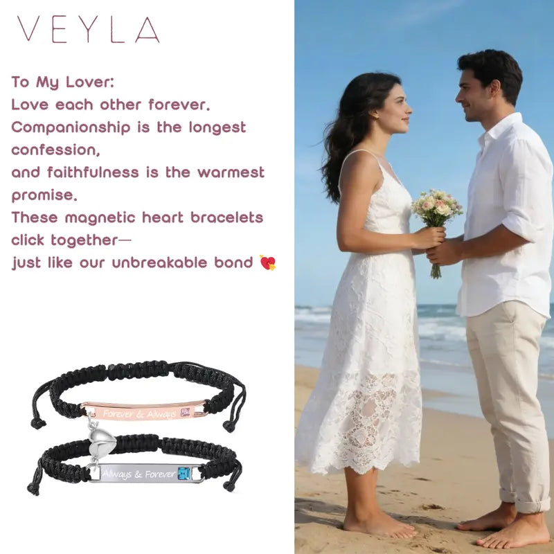 Matching Couple Bracelets, Magnetic Heart, Stylish Braided Bracelets, Romantic Love Jewelry Gift for Him and Her, Ideal for Valentine’s Day, Christmas, Birthday & Anniversary