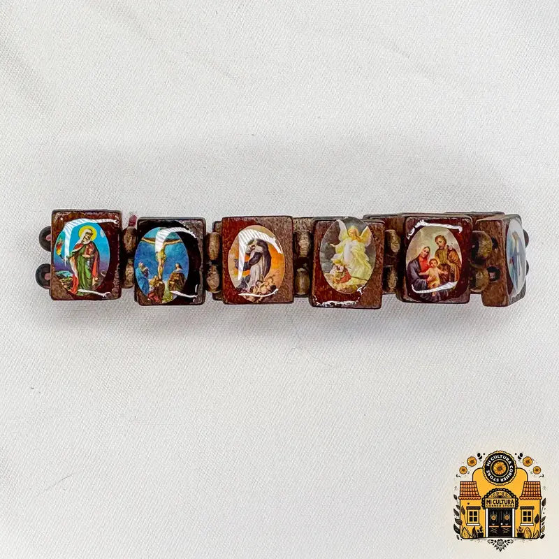 Dark Brown Wood Bracelet, Jesus, Santo Niño de Atocha & Guadalupe