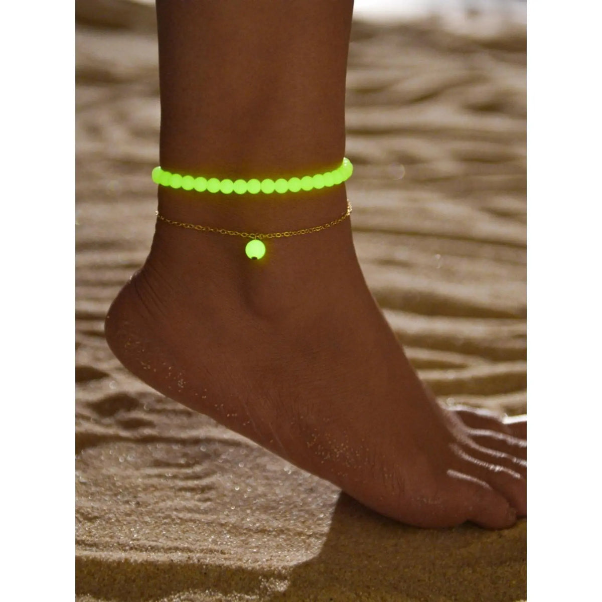 New Trend Creative Glow in The Dark Design Beaded Anklet, 2counts Fashionable Jewelry for Women & Girls, Party, Daily Jewelry Accessories for Birthday Gift, Dainty Layered Anklet