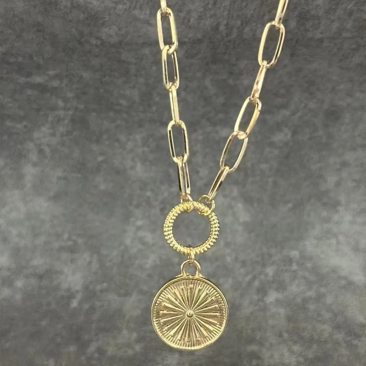 Boho Sunburst Medallion Necklace | Golden Paperclip Chain | Perfect Gift for Her，Alloy material Necklace, Jewelry Gift for Her Mother's Day, Anniversary Gift Gift From A Best Friend, Boho Style Necklace