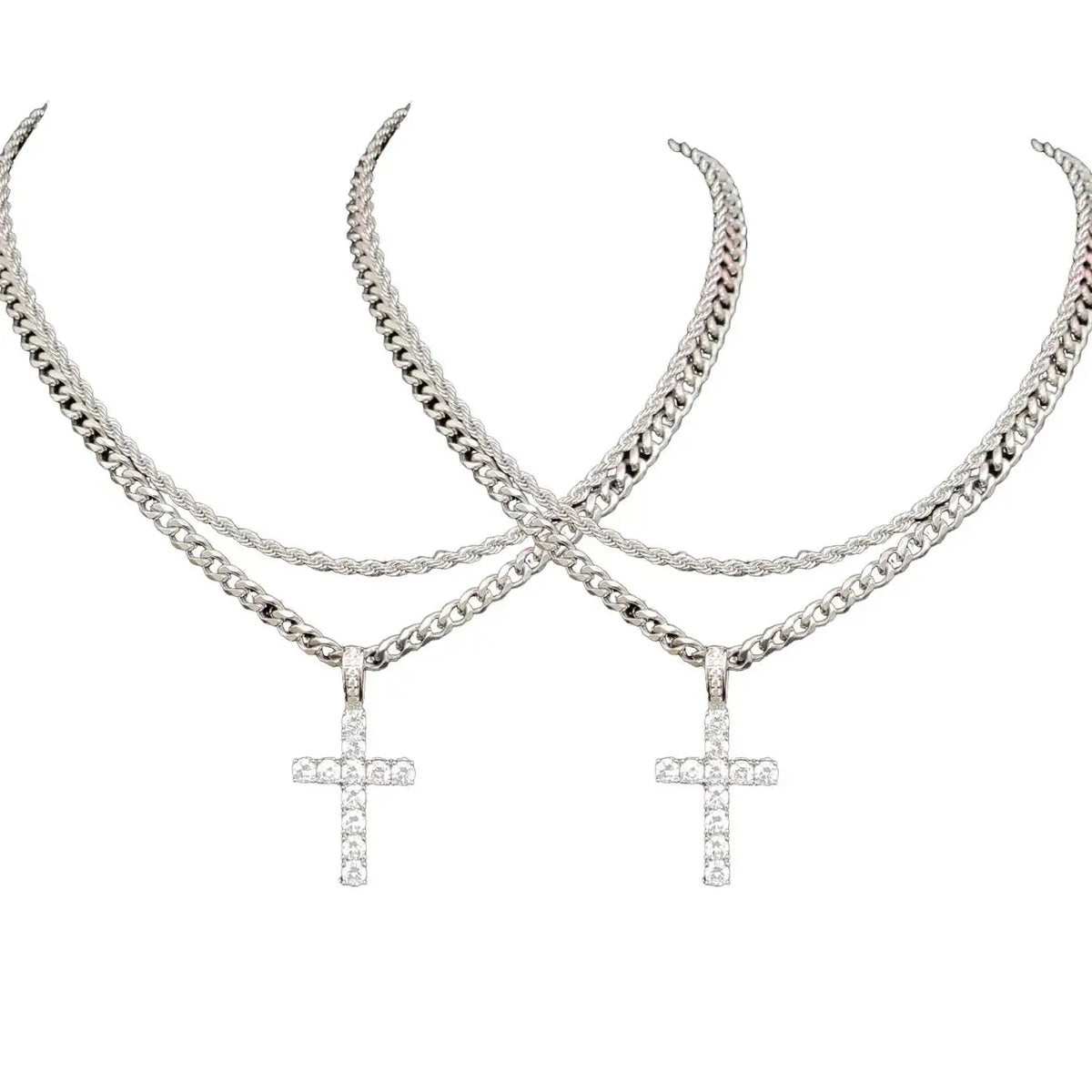 Hip Hop Twist Chain Necklace & Rhinestone Cross Pendant Necklace for Daily Decoration, Stainless Steel Jewelry for Men & Women, Classic Jewelry for Gift