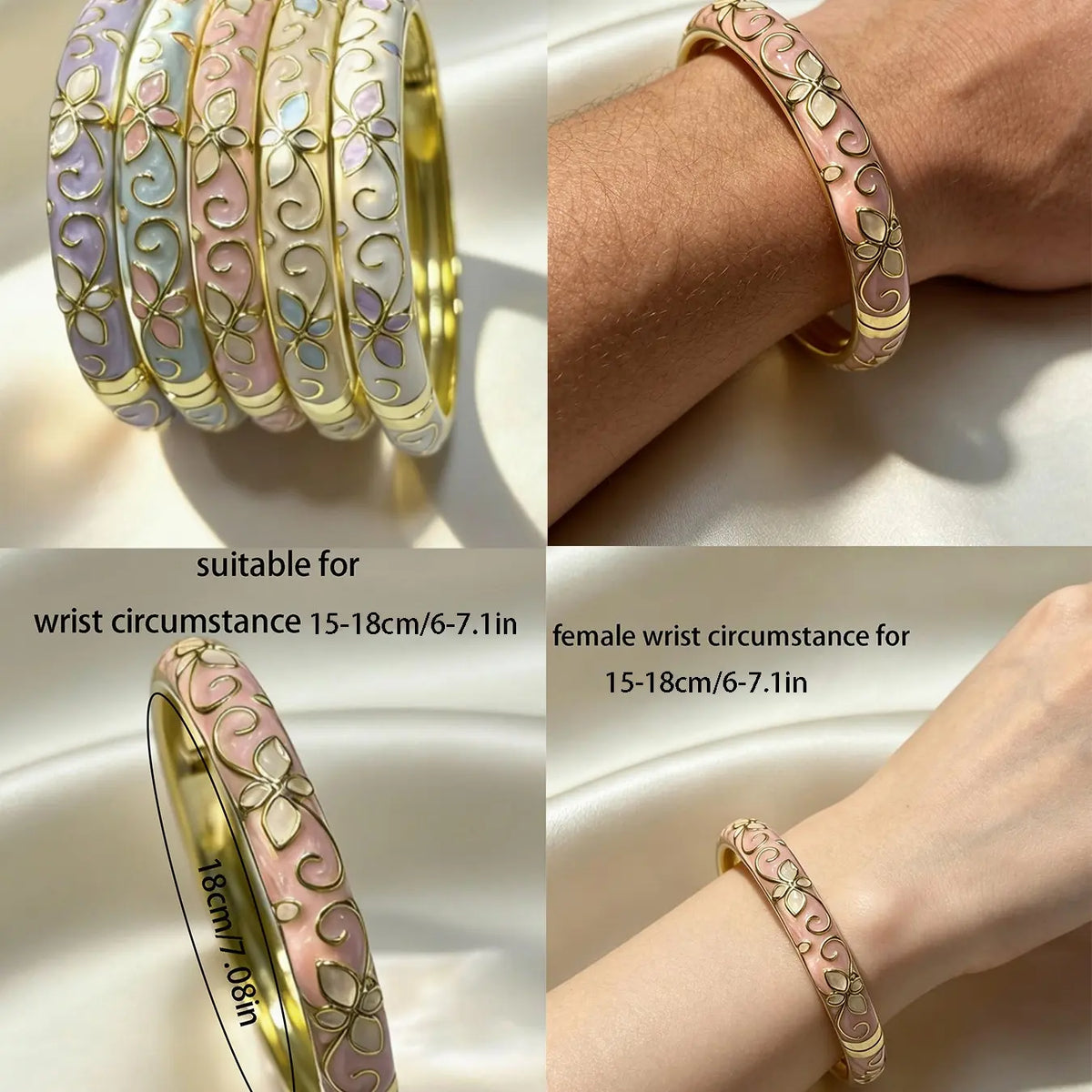2026 Enamel Flower Geometric Bangle Bracelet, Sweet High-End Daily Wear Jewelry for Women, Fashionable Elegant Bangle Bangles