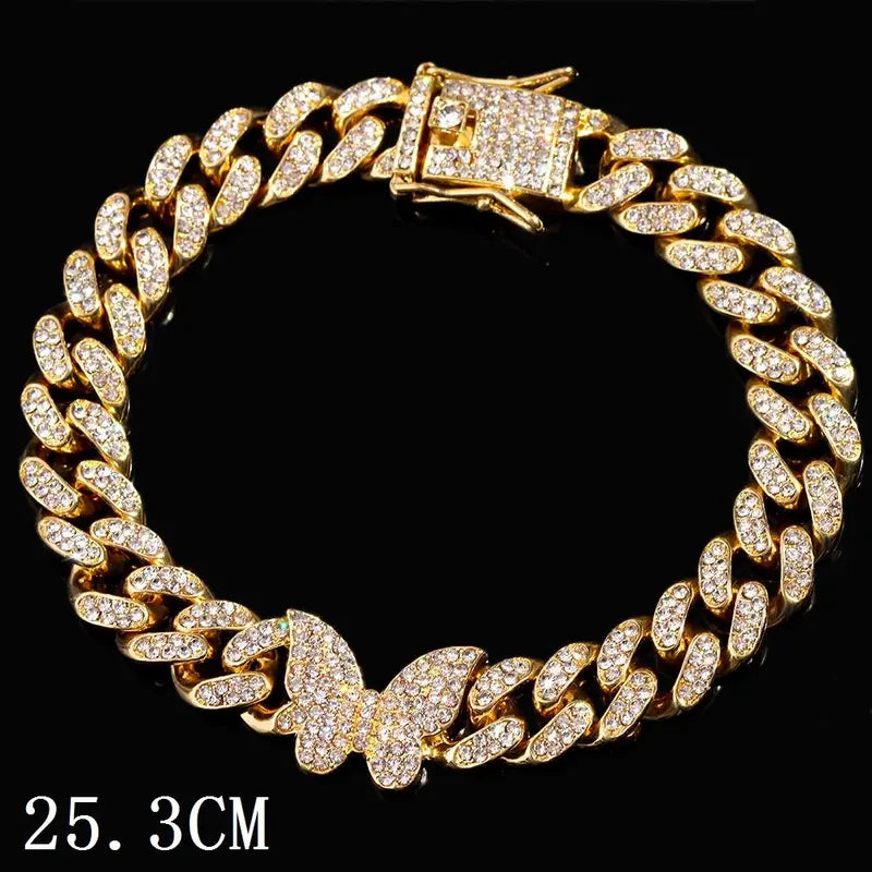 Women's Synthetic Chunky Cuban Chain Link Anklet - Iced Out Rhinestone Gems Anklet, Trendy Jewelry, Luxury Beach Barefoot Costume Accessory, Jewelry for Women