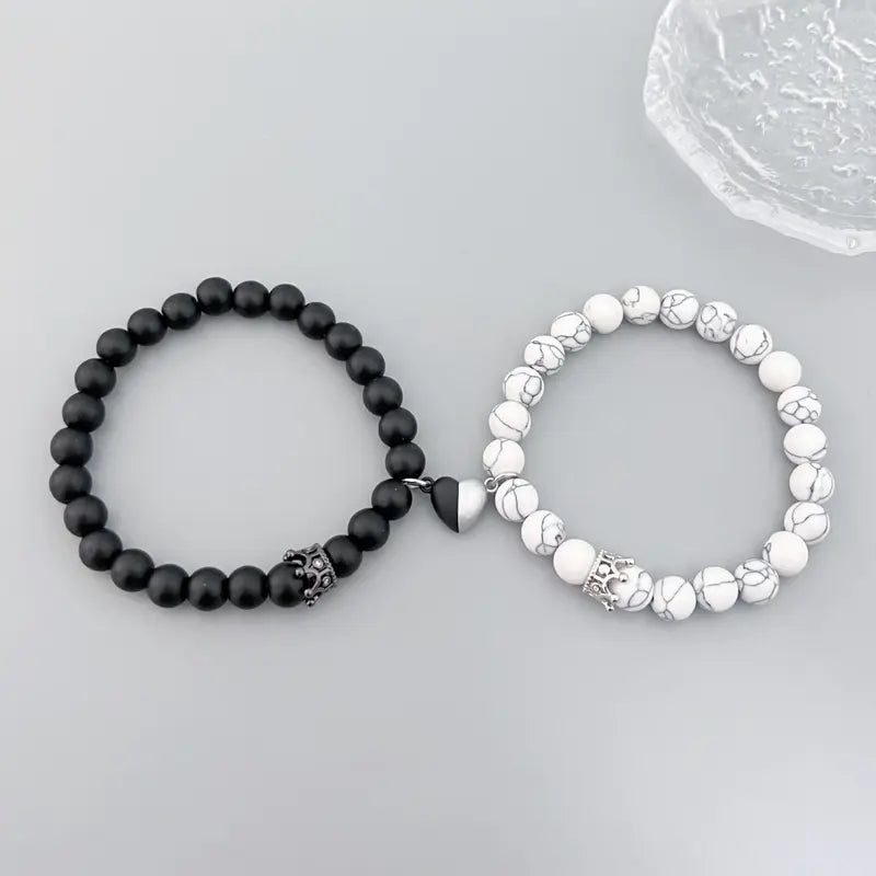 TMANI Couple-Themed Bracelets & Bangles Set, King-Queen Crown His-and-Her Heart Matching Bracelet Set, Long-Distance Relationship Anniversary Gifts for Boyfriends & Girlfriends, Fashion Costume Jewelry