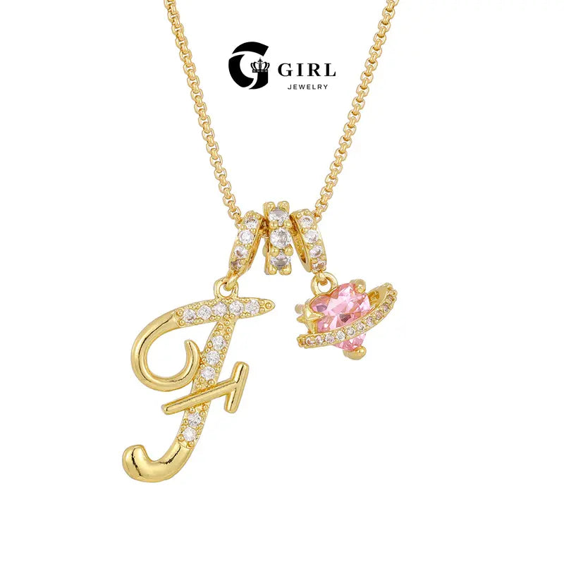GGIRL Dopamine Alphabet Initial Necklace - 26 English Letter Pendants, Pink Holiday Heart Design, Colorful Initial Necklaces, Fashionable Accessory, Cute Girly Trendy Teen Gifts
