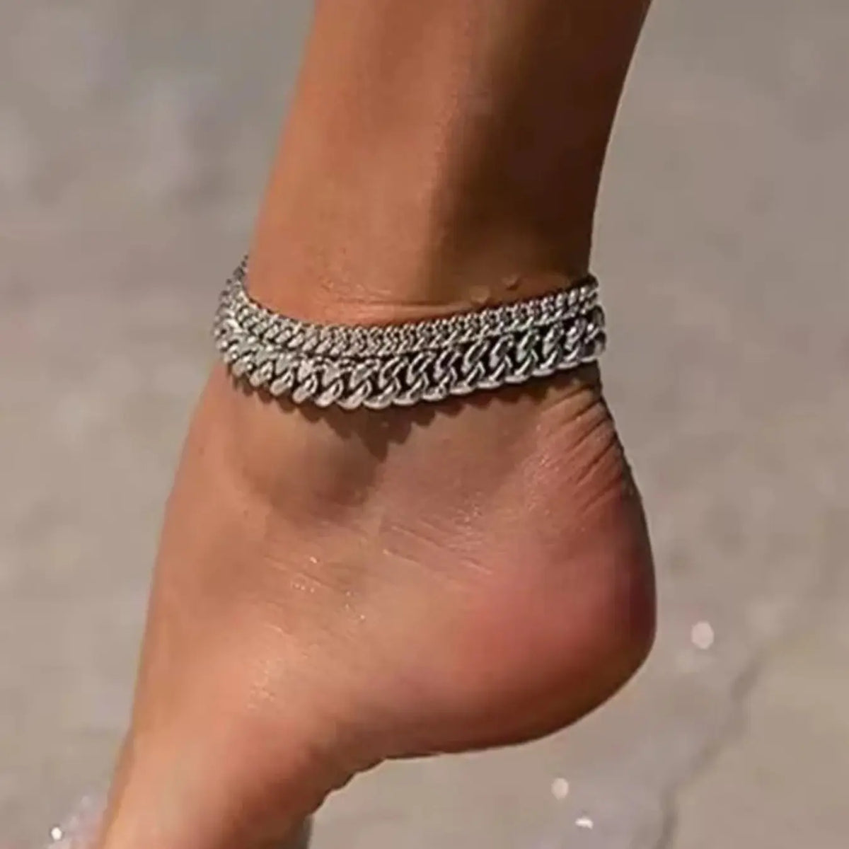 Women's Waterproof Cuban Link Anklet Set, Trendy Multi-Layered Large Ankle Bracelets, Elegant Fashion Jewelry Gift, Stylish Accessory