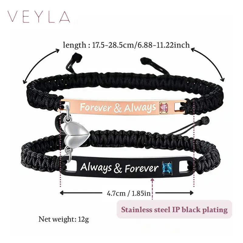 Matching Couple Bracelets, Magnetic Heart, Stylish Braided Bracelets, Romantic Love Jewelry Gift for Him and Her, Ideal for Valentine’s Day, Christmas, Birthday & Anniversary