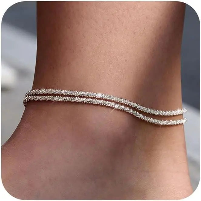 TEWIKY Dainty Layered Waterproof Anklet For Women Adjustable Womens Anklet Set Stackable Figaro Beaded Cuban Link Anklets Daily Clothing Decor For Beach Summer Trendy All-match & Exquisite Jewelry Back To School