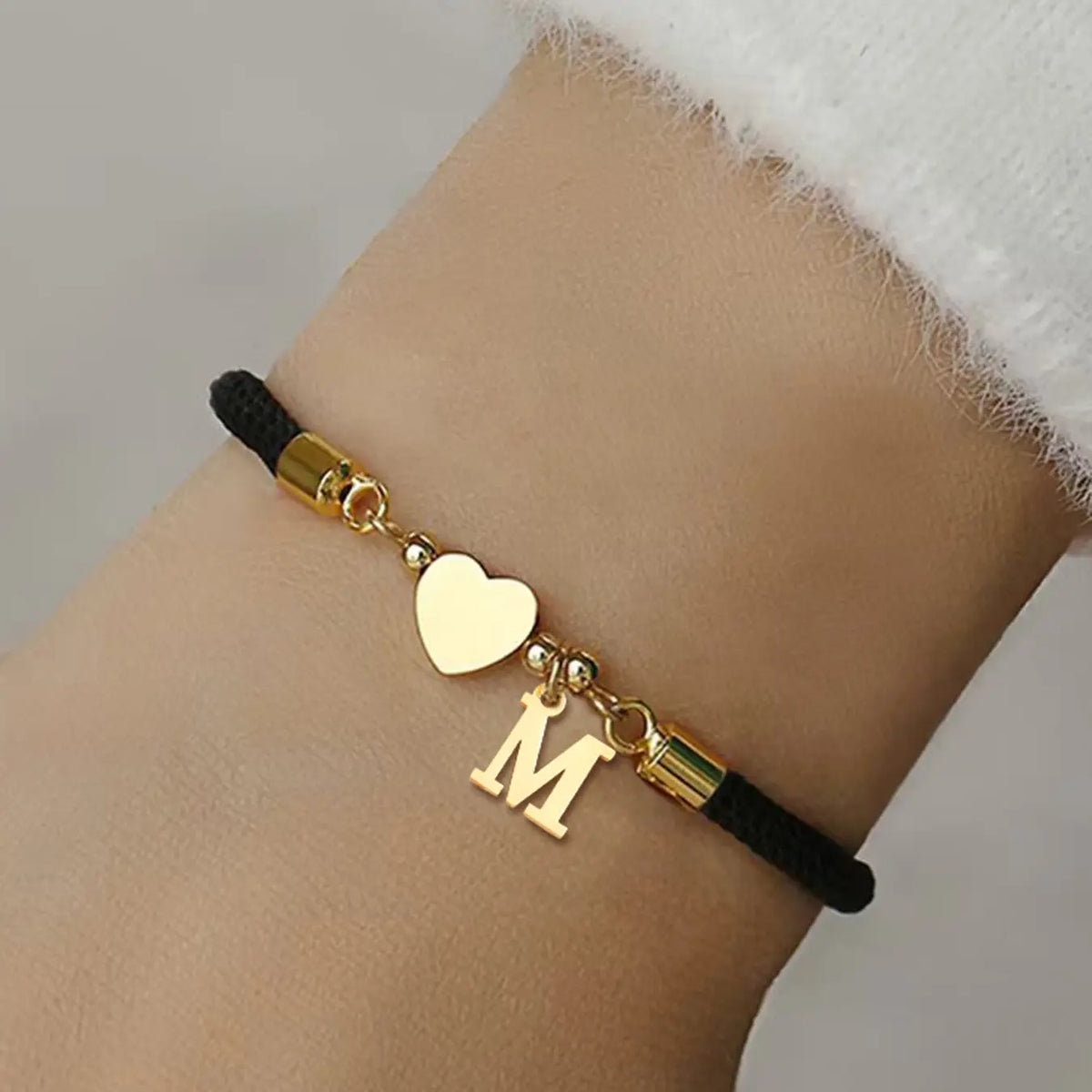 Initial Heart Charm Letter Link Bracelet, Fashion All-match Jewelry for Women, Retro Adjustable Rope Bracelet for Daily Use, Fashionable Bracelet Style