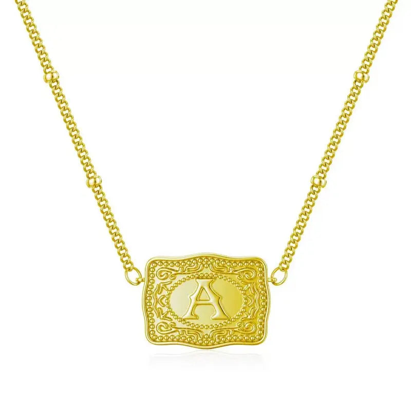 Belt Buckle Retro Initial Letter Pendant Necklace Handmade Fashion Accessory Personalized Letter Necklace CowTag Western Style 18 2 Extender Daily Wear Gifts for Boyfriend Initial Necklace