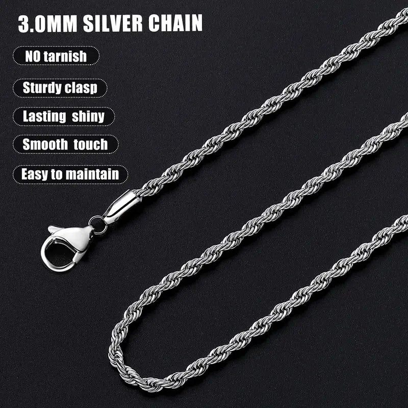 Men's Necklace, 3mm Men's Chain Necklace, Suitable for Men, Women 18-24 Inch Necklaces