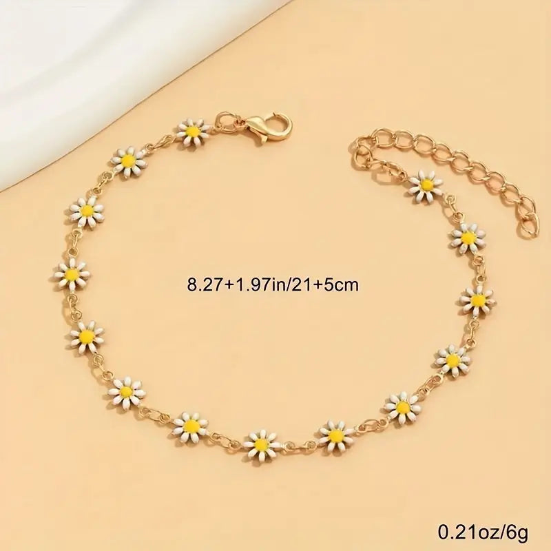 Teen Girls' 1-Piece Chrysanthemum Daisy Chain Gold Metal Coating Anklet - Fashion Chic Accessories for Girls, Flower Design, Polished Shine, Summer Daily Costume Jewelry Gift