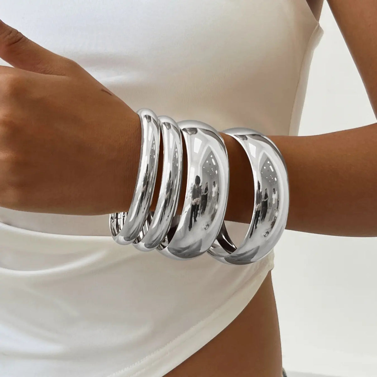 Women Punk Style Zinc Alloy Bangles Bracelets Set, Bracelet Combination Set, Stackable Bangle Bracelets, 4-Piece Retro Simple Design Fashionable Jewelry Accessories Gift, Daily Wear Fashion Accessory, Bracelet Sets