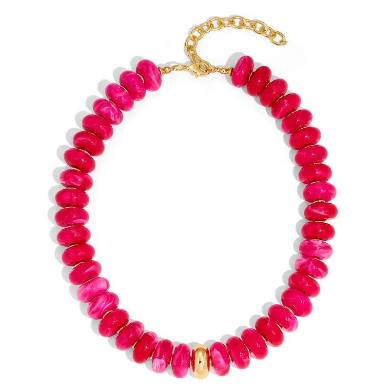 Women's Chunky Beaded Choker Necklace - Adjustable Length Boho Style Jewelry, Multicolor Beads with Gold Accent, Beach to Daily Summer Vacation Accessory (Sports & Outdoor Fashion Addition), Adjustable Length Necklace