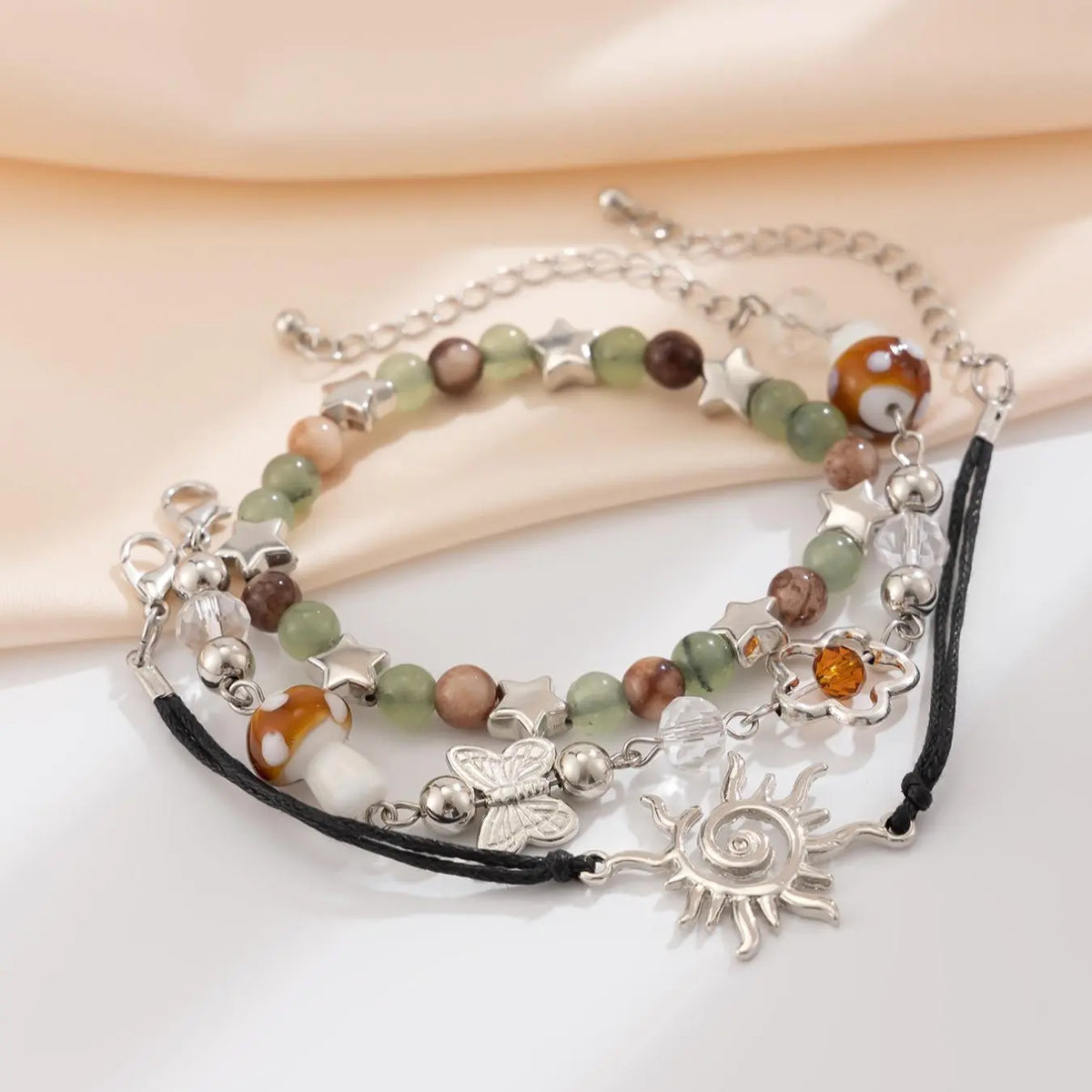 Women's Butterfly & Mushroom Design Beaded Bracelets, Colorful Charm Stackable Bracelets, All-match Jewelry for Birthday Gift, Summer Jewelry, Casual Accessories, Fashion Matching Bracelet, Beaded Bracelet Set, Beaded Bracelet Pack