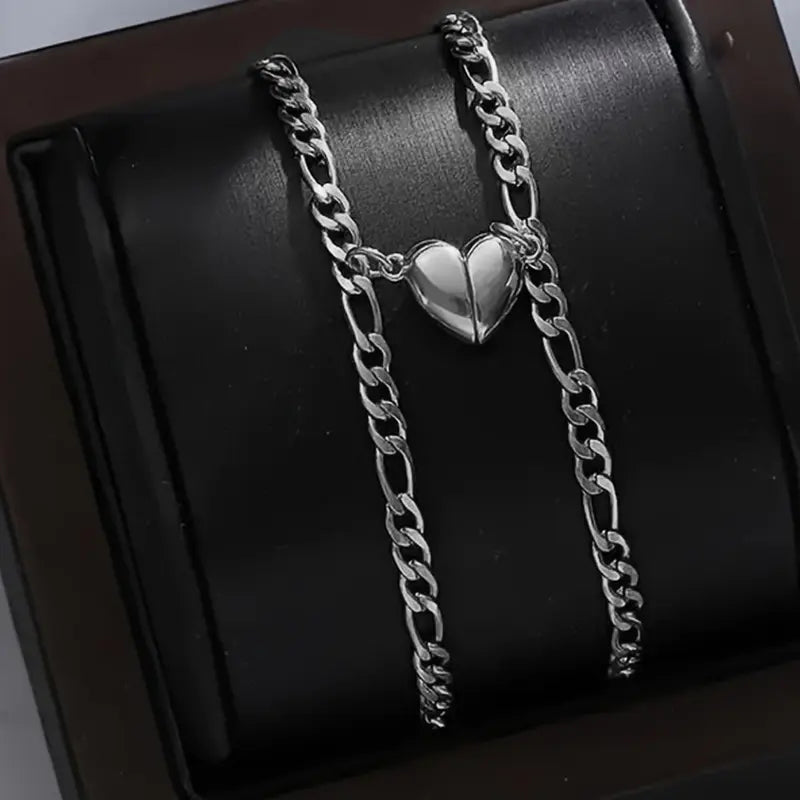 Couple love bracelet, 2-piece magnetic men and women Cuban bracelet, stainless steel adjustable couple bracelet