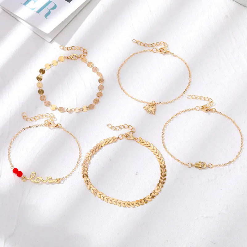 Female Gold-Layered Anklets - Boho Chevron Pattern, Hamsa Hand, Elephant Foot, Geometric, Love Letter Bead Animal Layering Foot Chains for Summer Gifting (Sports & Outdoor Camping & Hiking Hammocks Accessory)