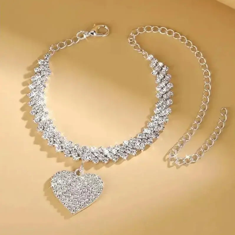 DearLuniva B Women's Elegant Trendy Rhinestones Decorated Summer Anklet with Heart Design, Fashion Summer Jewelry for Party, Daily Clothing Decor, Trendy All-match & Exquisite Jewelry for Birthday Gift, Fashionable Jewelry, Trendy Jewellery Accessories