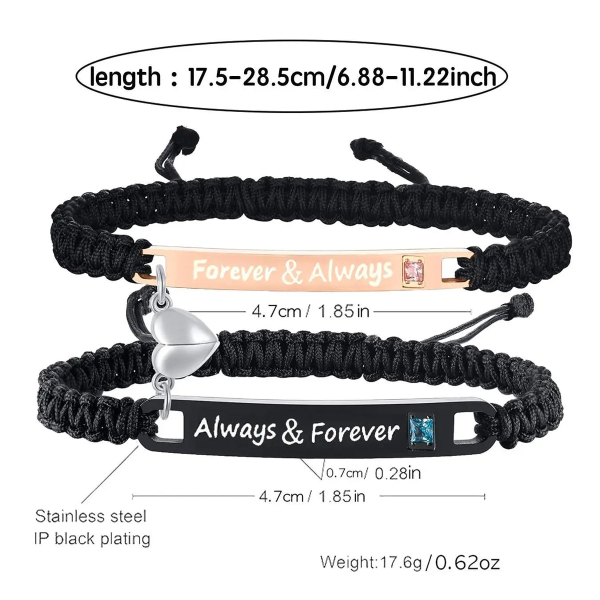 Couple Matching Heart-Shaped Bracelet Set with Rose Gift Box, Jewelry Gifts for Party, Daily Wear, Ideal Christmas Gift