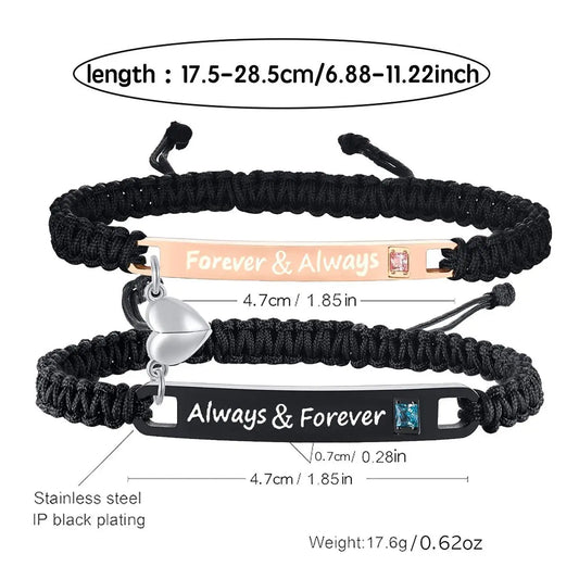 Couple Matching Heart-Shaped Bracelet Set with Rose Gift Box, Jewelry Gifts for Party, Daily Wear, Ideal Christmas Gift