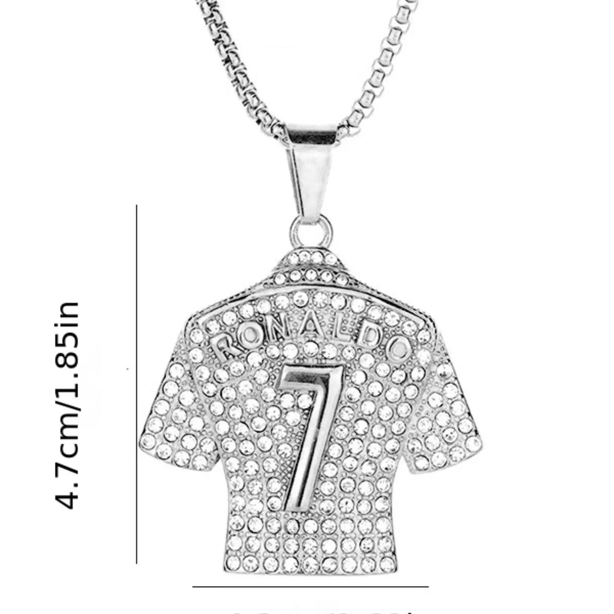 Trending Hip-Hop Streetwear Statement Jewelry Titanium Steel Gold Plated Rhinestone Ronaldo Cr7 Jersey Pendant Necklace, Exquisite Chain Jewelry, European and American Fashion Jewelry, Statement Trendy Necklace
