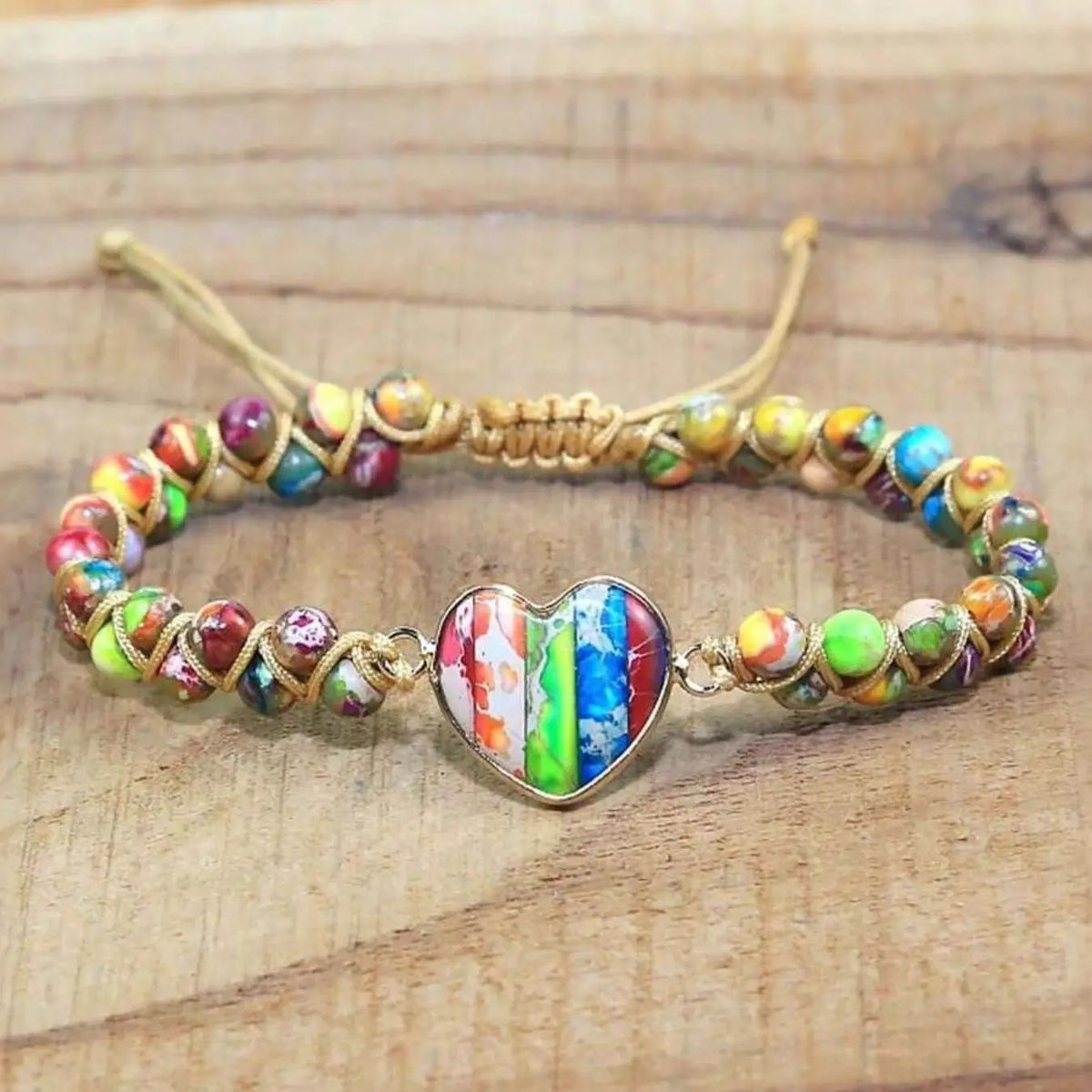 Boho Style Colorful Natural Stone Heart Beaded Bracelets Jewelry, Adjustable Unisex Jewelry, Casual Daily Wear, Couple Gift, Fashion Accessory