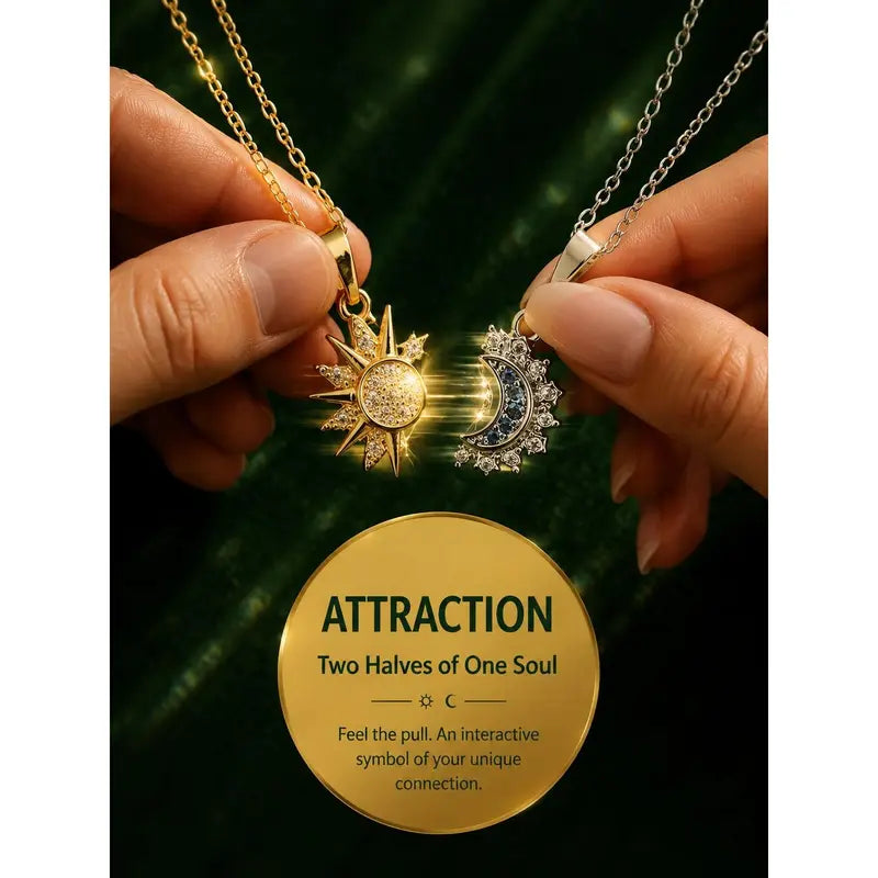Magnetic Sun-Moon Couple Necklaces - Gold-Silver Zircon Alloy Stackable Pendants, Hypoallergenic Adjustable Chains, Unisex Decorative Bling Casual Trendy Jewelry, Gifts for Boyfriend, Necklaces for Women
