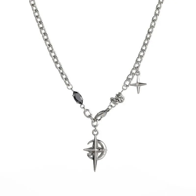 Men's Non-Tarnish Stainless Steel Mid-Chest Black Star Pendant Clavicle Chain - Costume Jewelry Necklace, Daily Versatile Chain, Alternative Style Necklaces, Casual Accessory, Gift Box Included, Unique Cool Mens Gifts