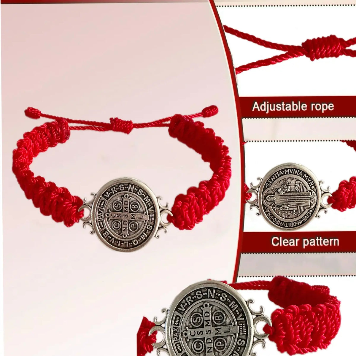 2 Pcs Red St. Benedict Bracelets with Cross Charm and Black Adjustable Cord, Bracelet Sets, Saint Benedict Medal, Catholic Religious Symbolism Jewelry Gift for Men and Women, Religious Wristband, Prayer Bracelet, Exquisite Bracelet, Bracelet Bundle