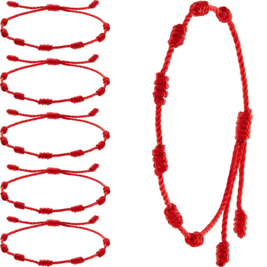 7-Knot Protection Lucky Amulet Braided Knotted Bracelet, Adjustable Length Comfy Fit Colored Braiding Cord Bracelets & Bangles for Women Men, Handmade Friendship Jewelry