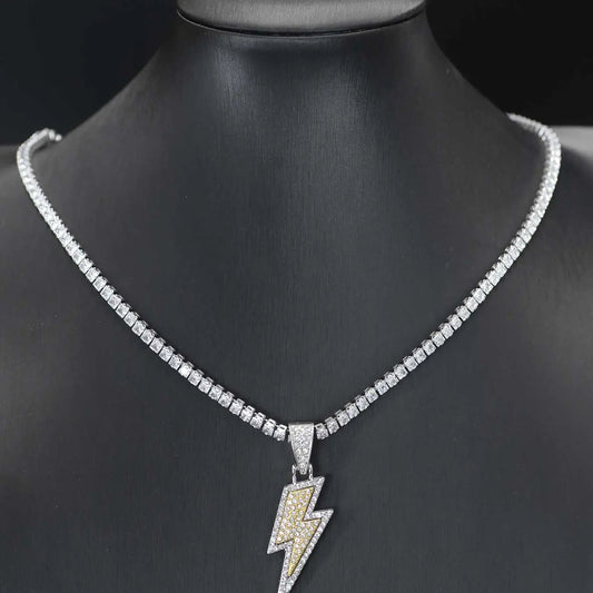 Rhinestone Decor Lightning Design Pendant Chain Necklace for Men & Women, Zinc Alloy Fashionable Chain Decorated Jewelry for Party, Fashion All-match Hip Hop Accessory, Rhinestone Decorated Jewelry